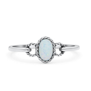 Oval Oxidized Statement Fashion Petite Dainty Thumb Ring Lab Created White Opal 925 Sterling Silver
